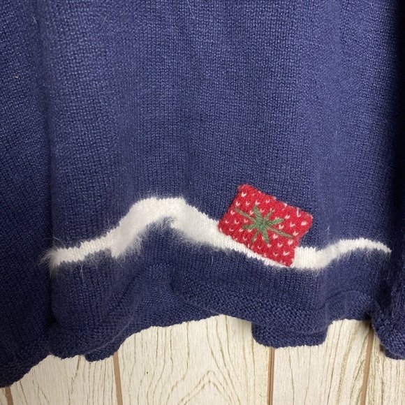 Northern Isles Christmas Knit Sweater Large Santa Navy Rudolph Reindeer Ugly - Picture 6 of 9